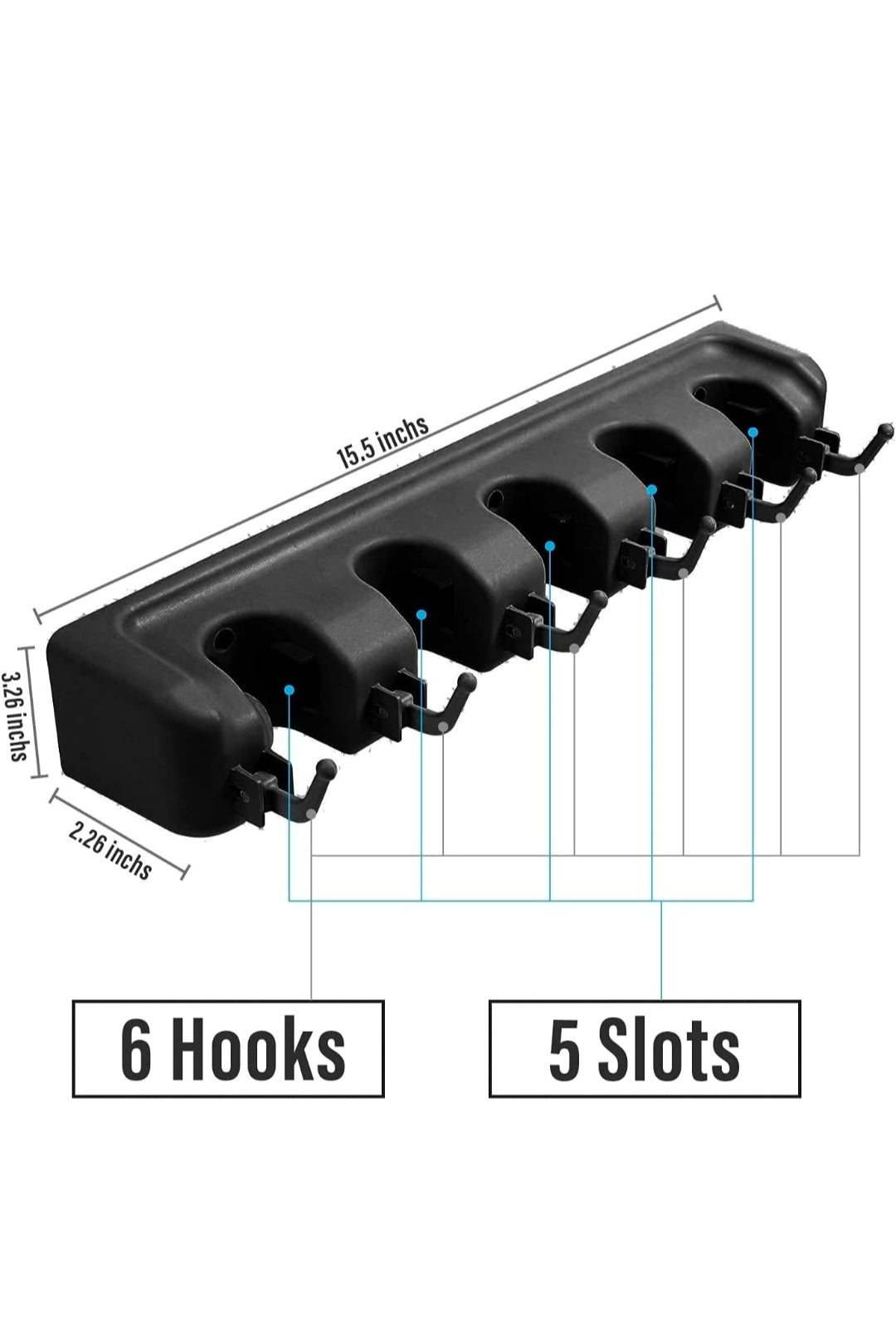 Mop and Broom Holder Wall Mount, Heavy Duty Broom Holder Wall Mounted or Tool Organizer for Home Garden Garage and Storage (5 Positions with 6 Hooks) (Black)