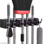 Mop and Broom Holder Wall Mount, Heavy Duty Broom Holder Wall Mounted or Tool Organizer for Home Garden Garage and Storage (5 Positions with 6 Hooks) (Black)