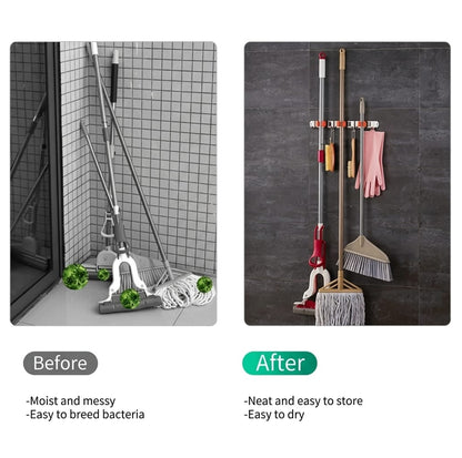 3 Racks 4 Hooks Broom Holder and Mop Holder Wall Mount, Heavy Duty Home Garden Garage and Storage Organizer