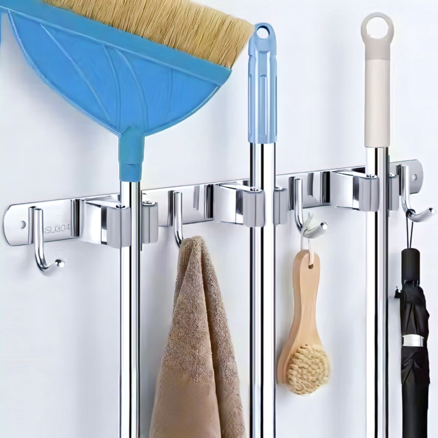 3 Racks 4 Hooks Broom Holder and Mop Holder Wall Mount, Heavy Duty Home Garden Garage and Storage Organizer